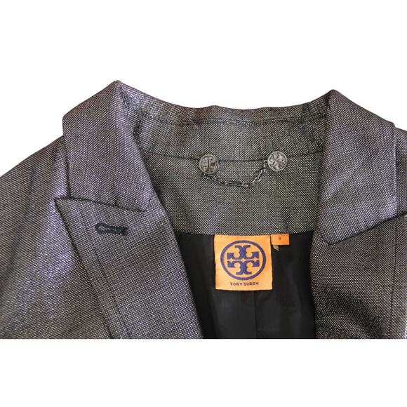 Tory Burch Pant Suit Size 8/10 Jacket Pants Metallic Gray Shimmer 2 Piece Outfit - Picture 11 of 12